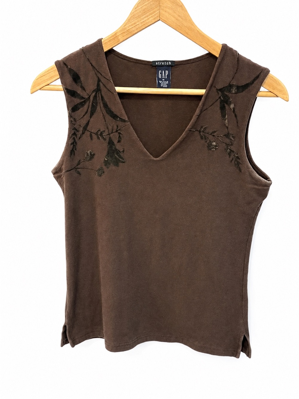 Vintage GAP Stretch Brown Velvet Floral Sleeveless Top Tank V-Neck S Y2K 90s